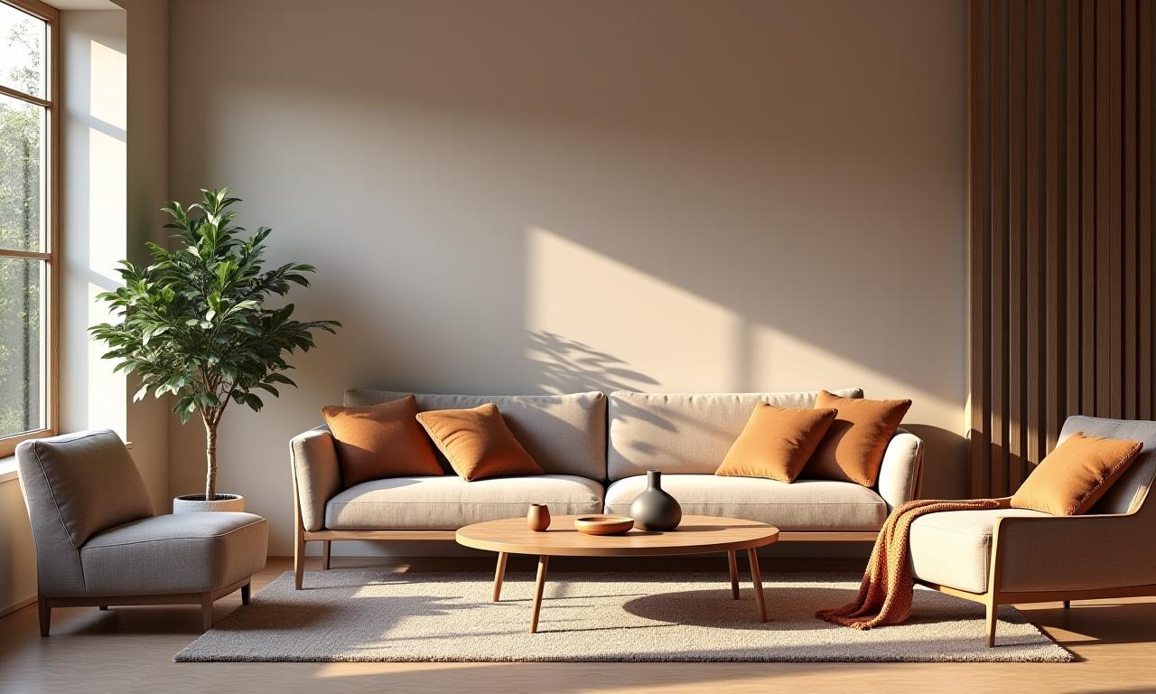 아름답게 배치된 북유럽 스타일의 거실에 누리 리빙 가구가 어우러져 있다.